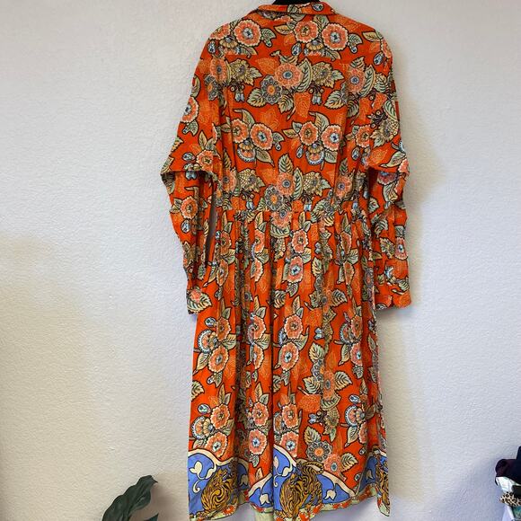 Rhode Resort Floral Maxi Shirt Dress Orange Small - Picture 6 of 6